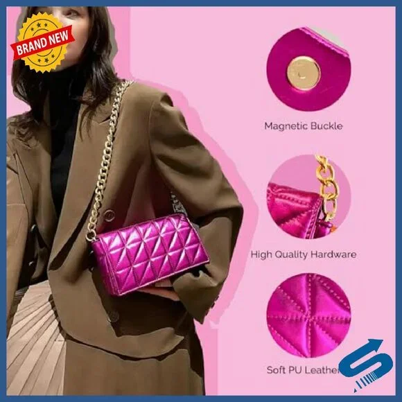 Small PU Leather Shoulder Bag Clutch with Chain Strap - Picture 3 of 8